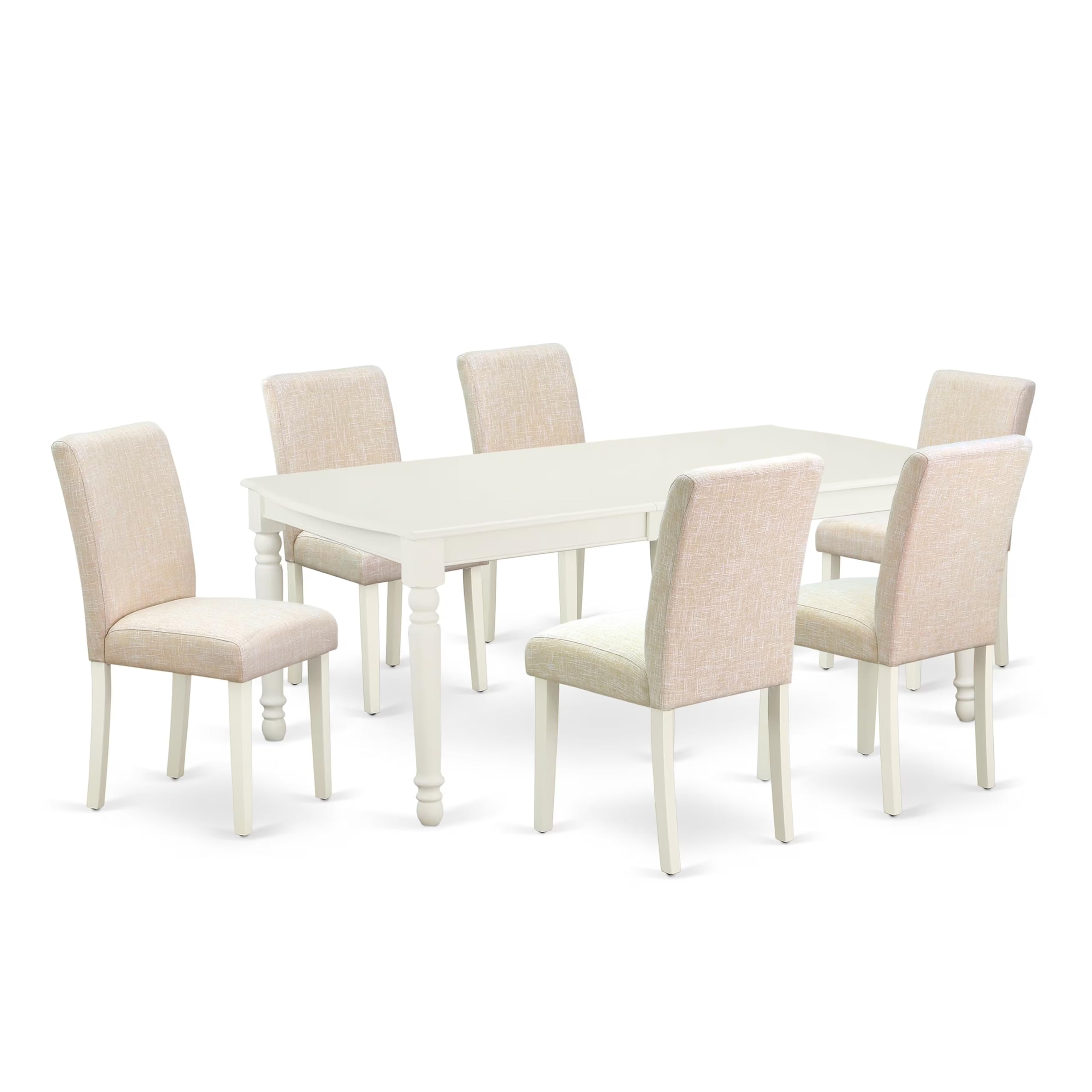 East West Furniture Doab7-Lwh-02 7 Piece Dining Room Set Consist Of A Rectangle Wooden Table With Butterfly Leaf And 6 Light Beige Linen Fabric Parson Dining Chairs, 42X78 Inch, Linen White